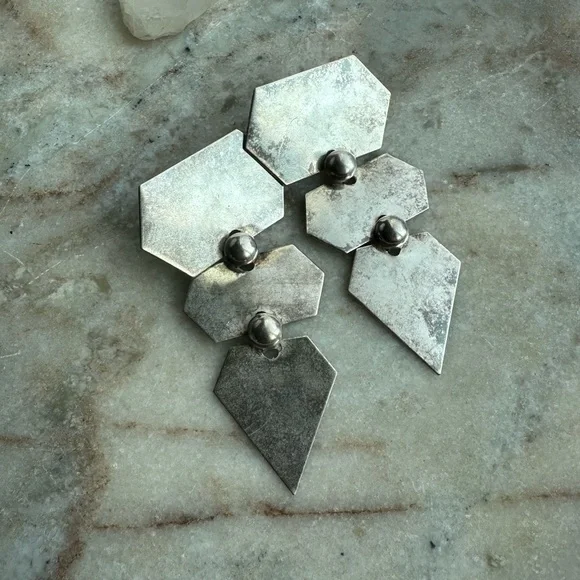 Vintage Silver Geometric Modernist Statement Drop Earrings - Picture 6 of 6